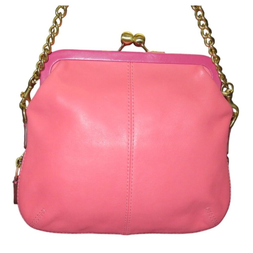Coach 2008 Bonnie Brass Kisslock Purse Pink Full Grain Leather & Chain strap cro - Picture 2 of 11